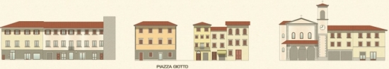 Studio dei colori delle facciate degli edifici del centro storico del Comune di Vicchio (FI) - Piazza Giotto